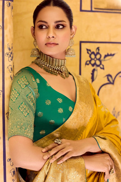 Yellow Designer Silk Readymade/Easy Saree