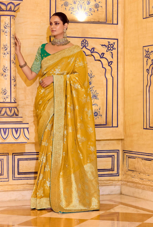 Yellow Designer Silk Readymade/Easy Saree