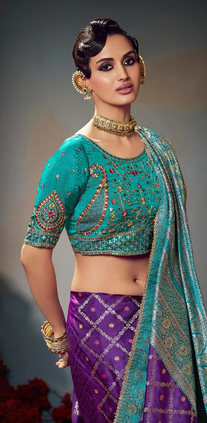 Purple Color Designer Kanjivaram Readymade/Easy Saree