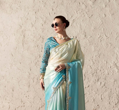 Blue Fancy Tissue Silk Ready to wear/Easy Saree - Panaash Saree