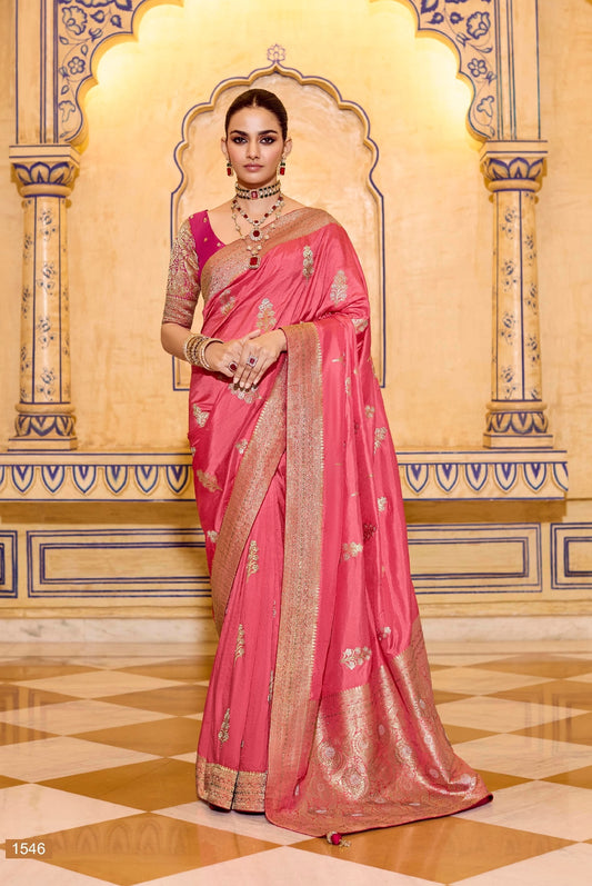 Peach Designer Silk Readymade/Easy Saree