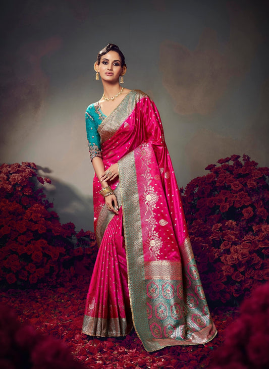Pink Color Designer Kanjivaram Readymade/Easy Saree