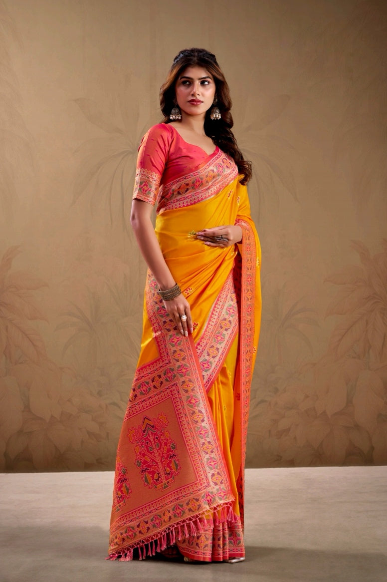 Mustard Yellow Soft Silk Kanjivaram Readymade/Easy Saree