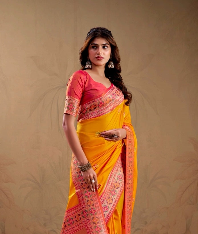 Mustard Yellow Soft Silk Kanjivaram Readymade/Easy Saree