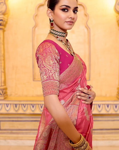 Peach Designer Silk Readymade/Easy Saree