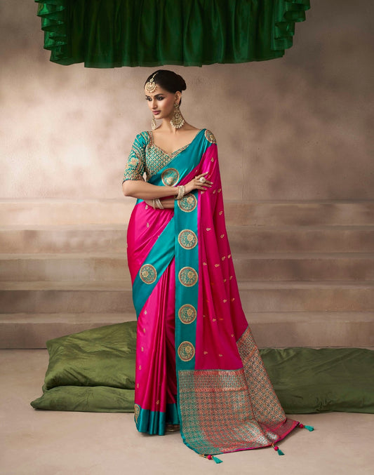 Pink Color Designer Kanjivaram Readymade/Easy Saree