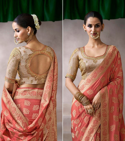 Orange Designer Kanjivaram Readymade/Easy Saree