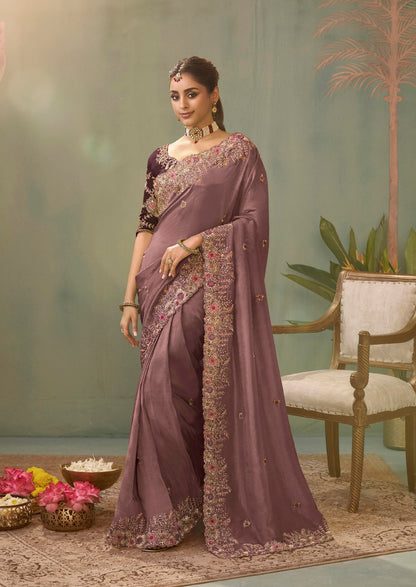 Wine Designer Silk Readymade/Easy Saree