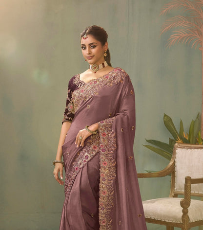 Wine Designer Silk Readymade/Easy Saree