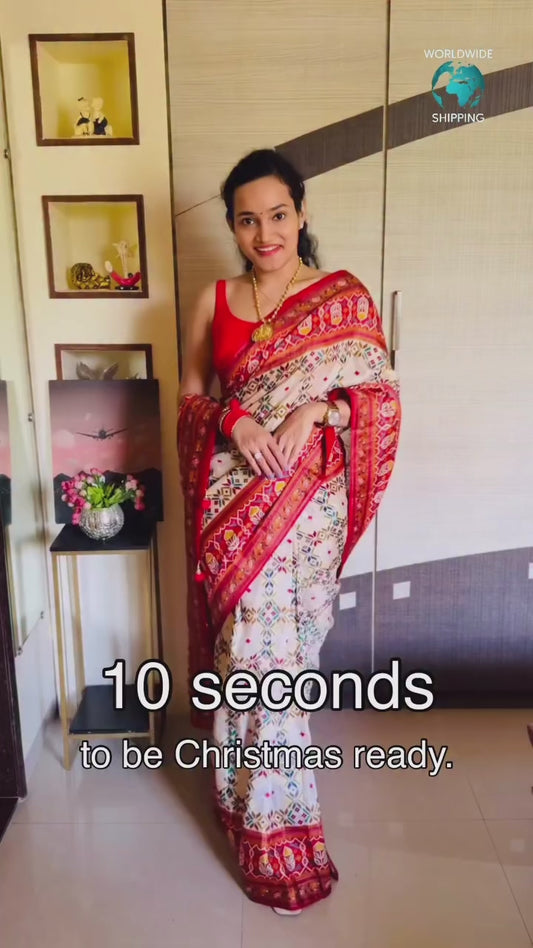 Off-White Patola Silk Readymade/Easy Saree