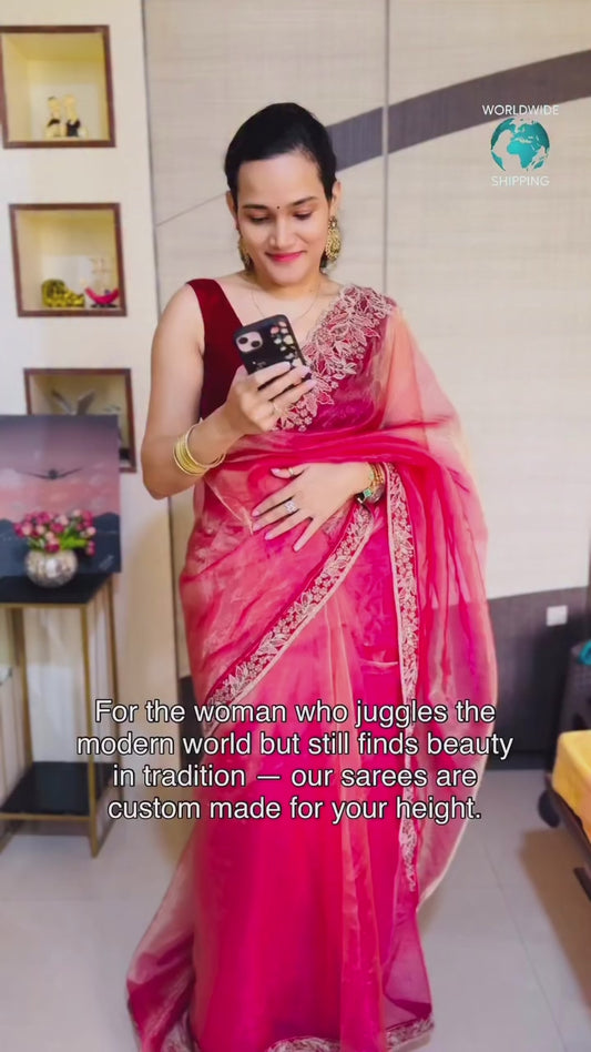 Rust Color Cocktail Party Wear Readymade Saree