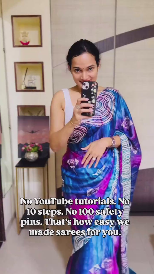Blue Multicolor Crepe Silk Ready To Wear/Easy Saree