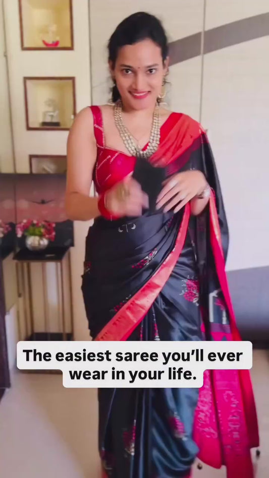 Black Crepe Silk Ready To Wear/Easy Saree