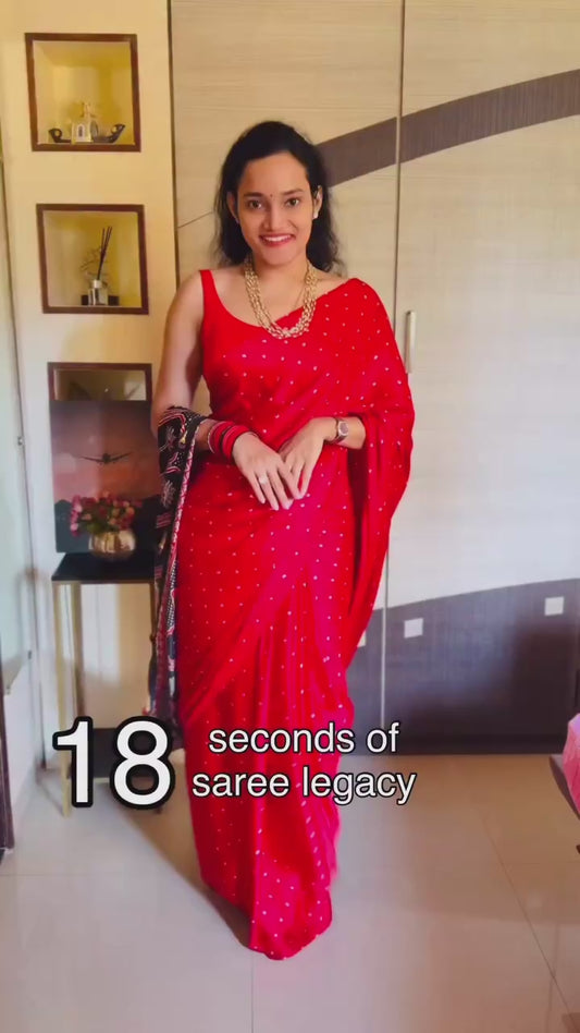 Red Modal Silk Office wear Readymade/Easy Saree