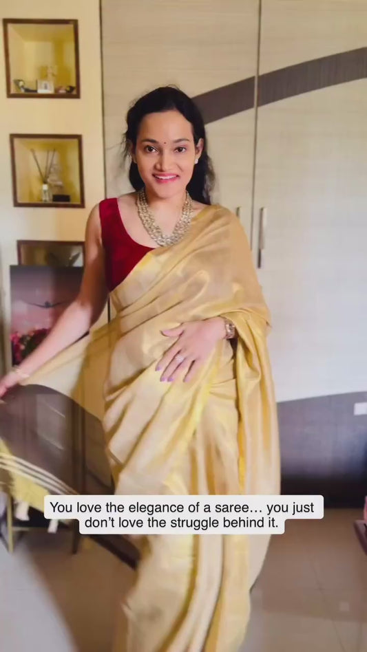 Light Golden Tissue Silk Readymade/Easy Saree