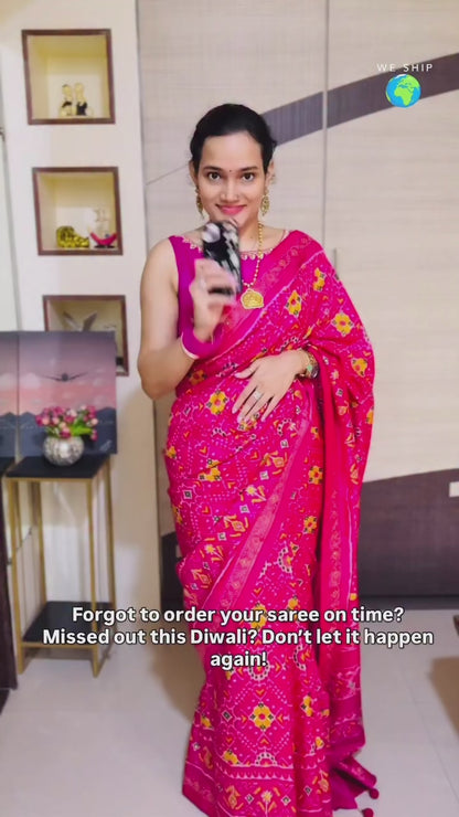 Pink Patola Silk Readymade/Easy Saree