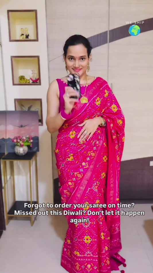 Pink Patola Silk Readymade/Easy Saree