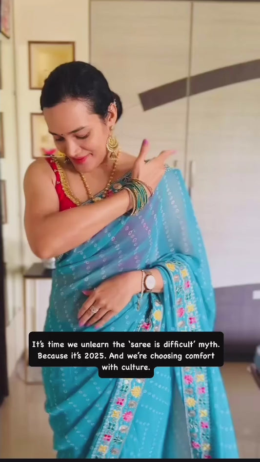 Blue Georgette Readymade/Easy Saree