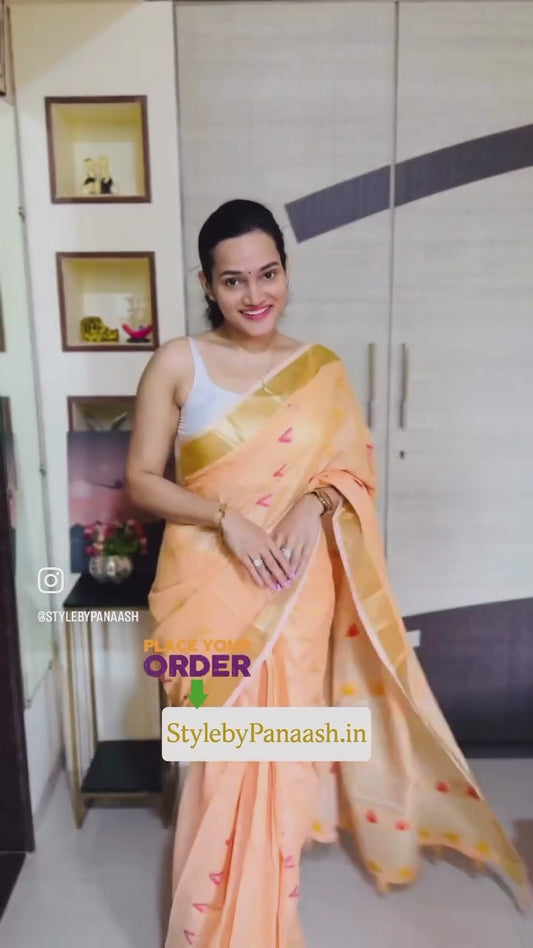 Orange Linen Silk Office Wear Easy/Readymade Saree