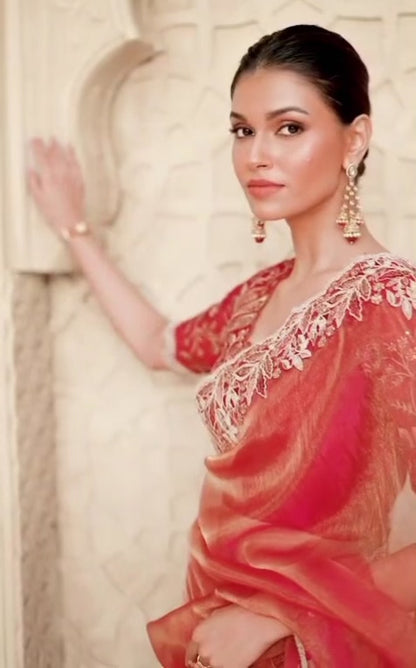 Rust Color Cocktail Party Wear Readymade Saree
