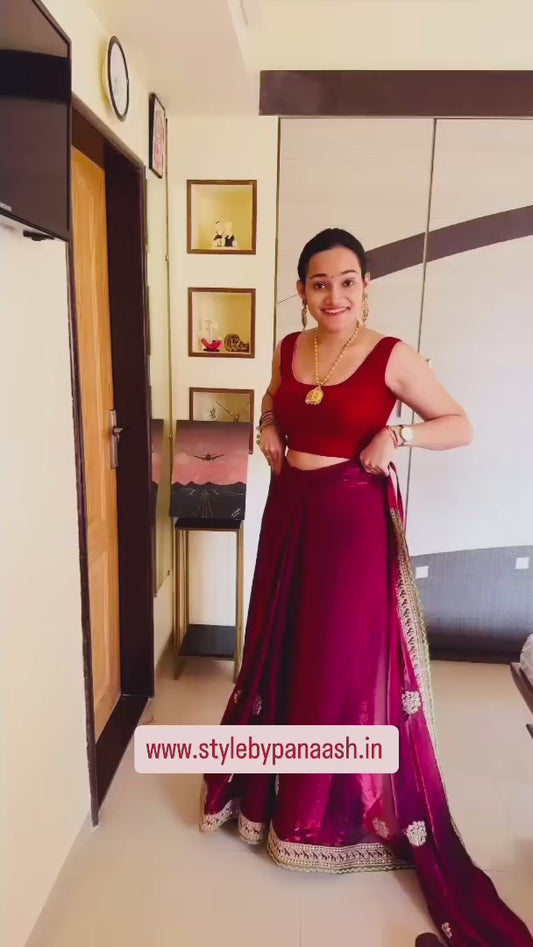 Maroon Velvet Cocktail Readymade Saree