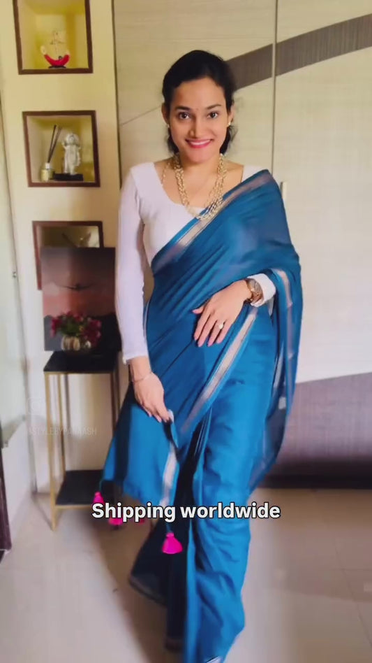Dark Turquoise Mul Cotton Casual Ready To Wear/Easy Saree