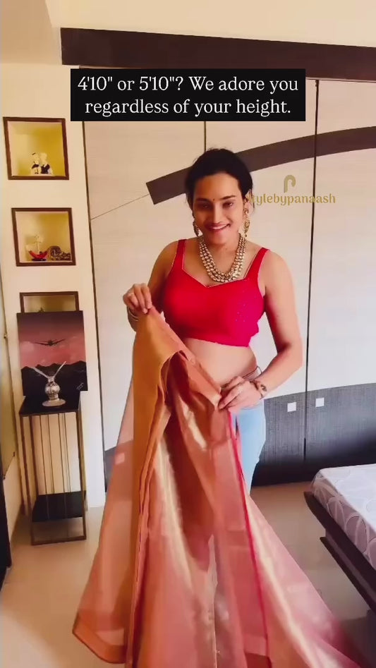 Pink Tissue Silk Readymade/Easy Fancy Saree