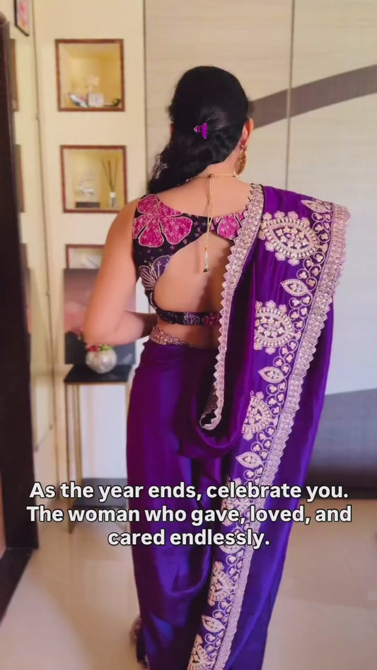 Purple Designer Silk Readymade/Easy Saree