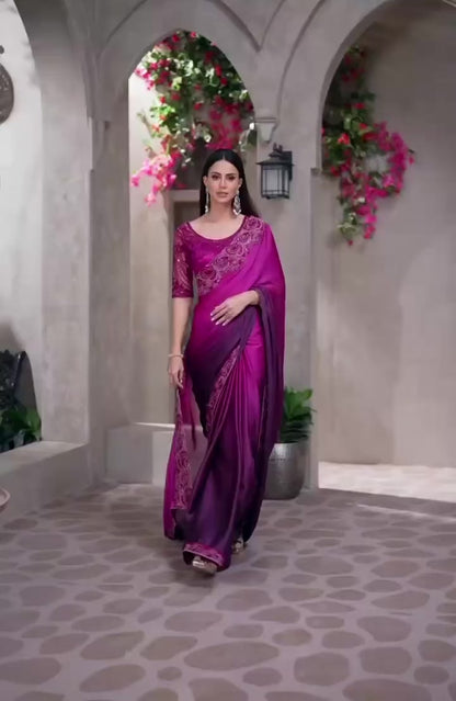 Purple Cocktail Party Wear Readymade Saree