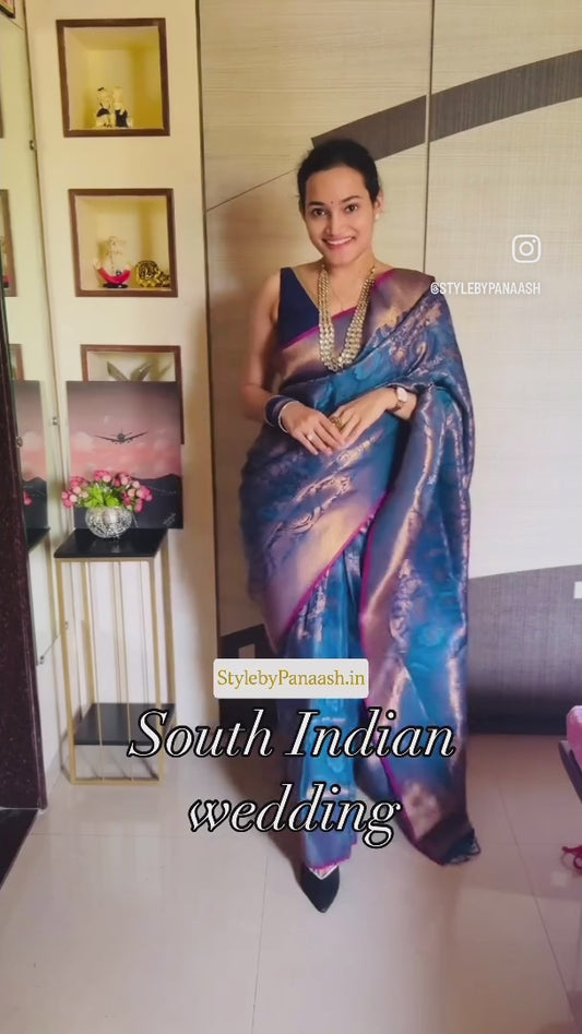 Blue Kanjivaram Silk Readymade/Easy Saree