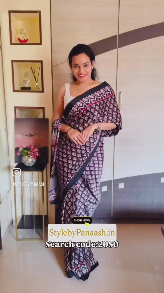 Black Crepe Silk Readymade/Easy Saree