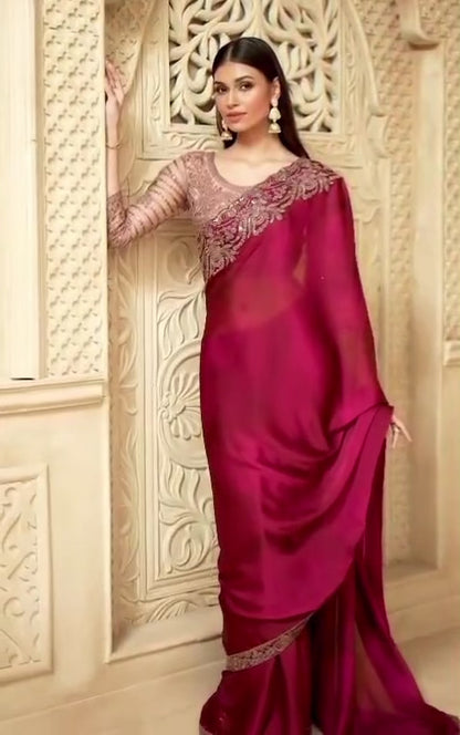Magenta Cocktail Party Wear Readymade Saree
