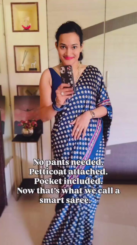 Navy Blue Mirror Crepe Silk Ready To Wear/Easy Saree