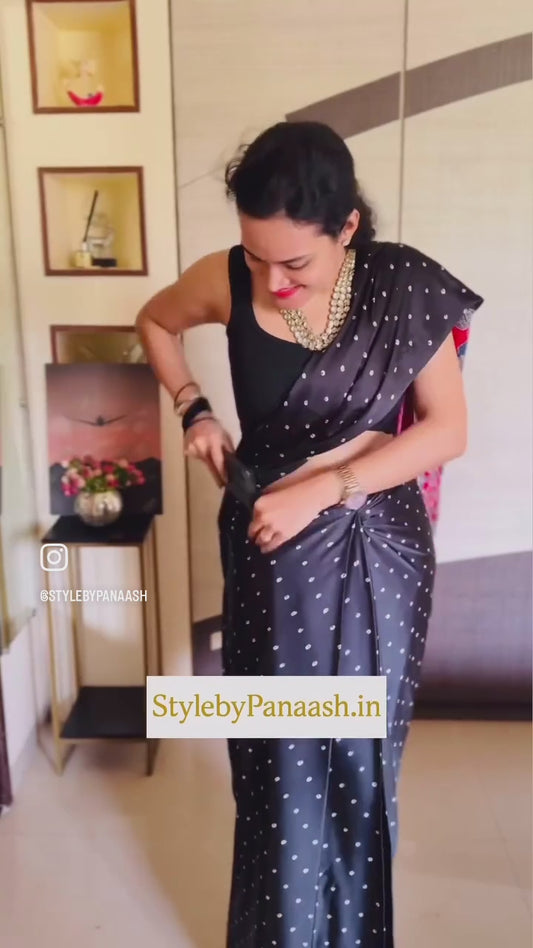 Black Modal Silk Office wear Ready To Wear/Easy Saree