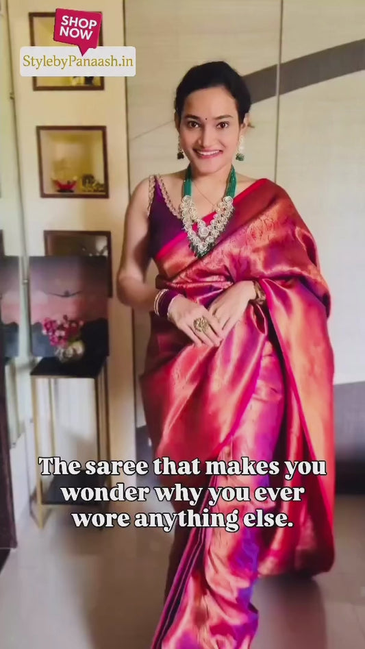Magenta Kanjivaram Silk Readymade/Easy Saree