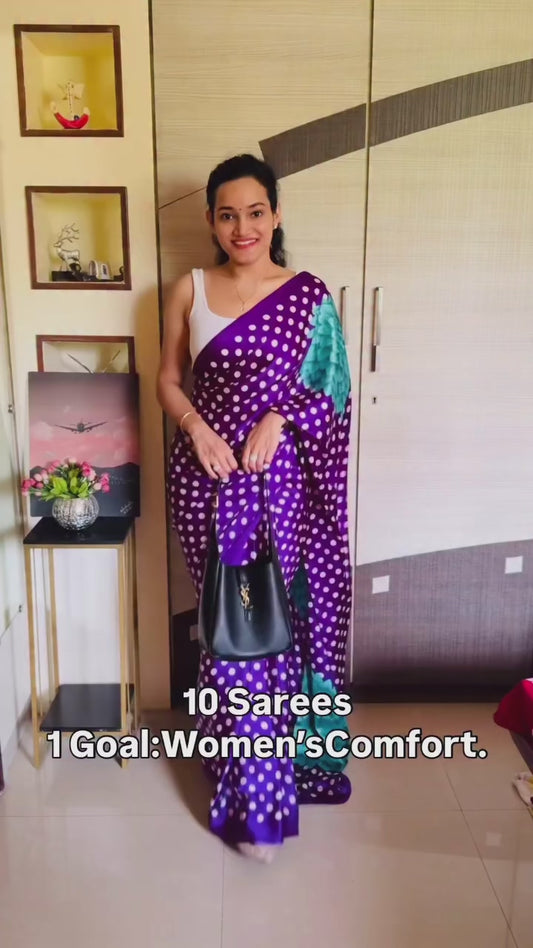 Purple Crepe Silk Readymade/Easy Saree