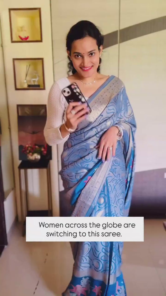 Steel Blue Georgette Ready To Wear/Easy Saree