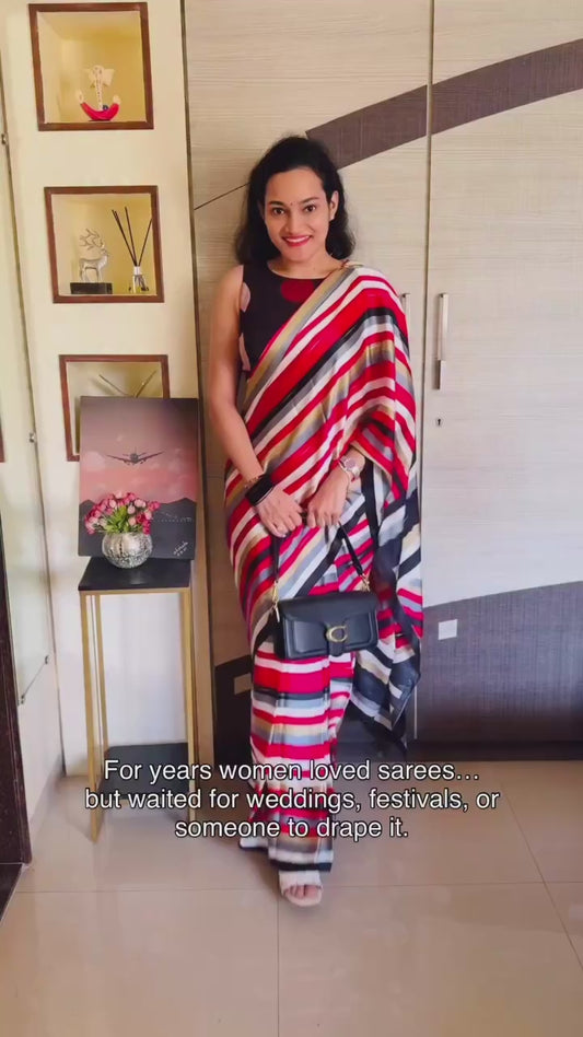 Multicolor Crepe Silk Ready To Wear/Easy Saree