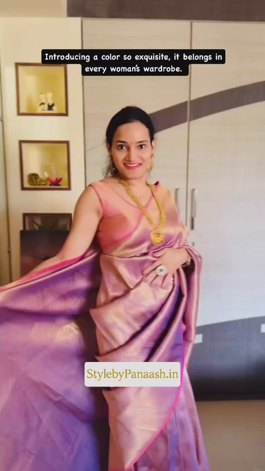 Rose Gold Kanjivaram Silk Readymade/Easy Saree