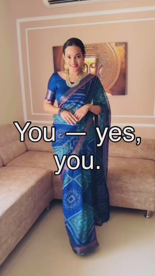 Blue Bandhani Print Georgette Readymade/Easy Saree