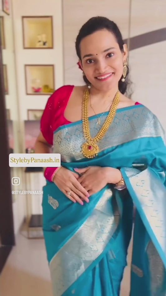 Turquoise Color Kanjivaram Silk Readymade/Easy Saree