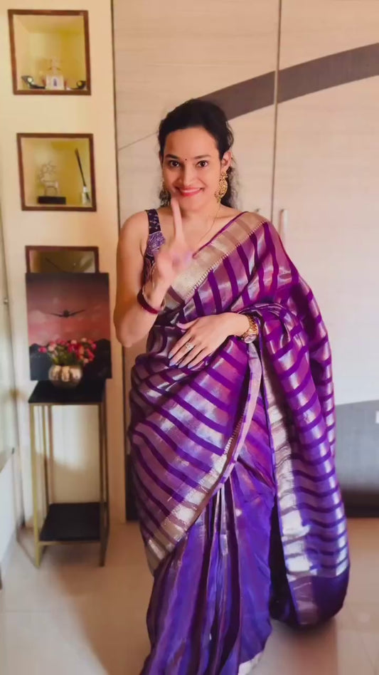 Purple Color Banarasi Silk Readymade/Easy Saree