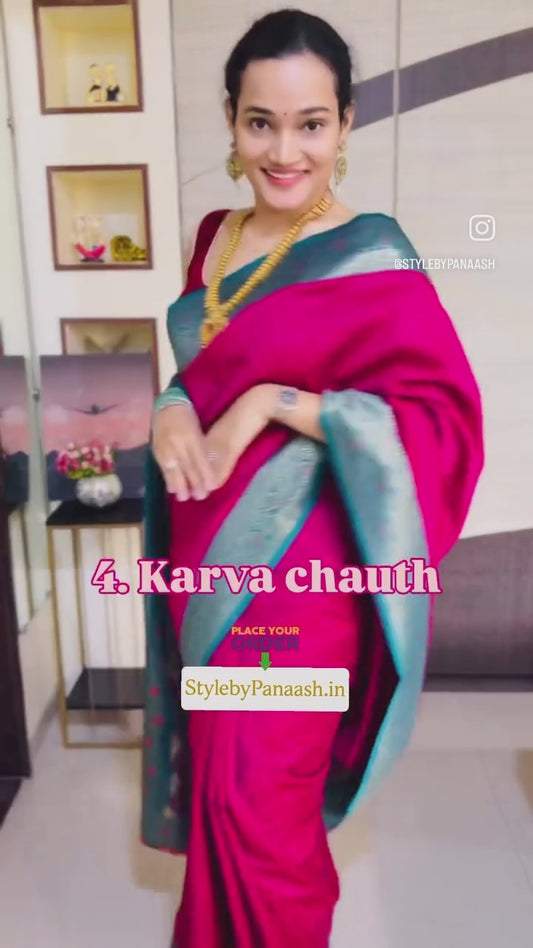 Maroon Plain Banarasi Soft Silk Readymade/Easy Saree