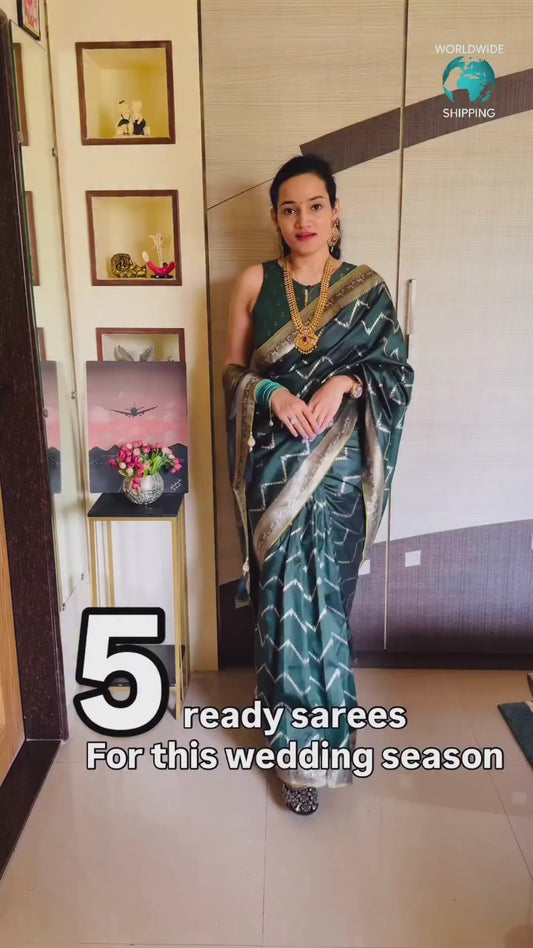 Green Color Banarasi Silk Readymade/Easy Saree