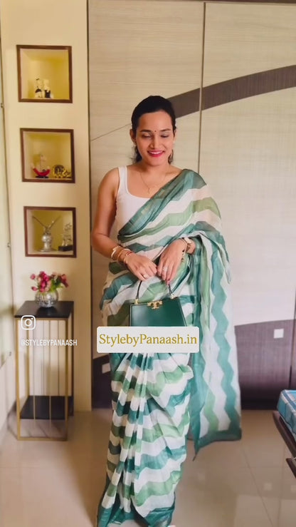 Green Silk Cotton Office Wear Readymade/Easy Saree