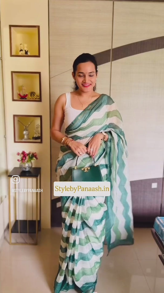 Green Silk Cotton Office Wear Readymade/Easy Saree