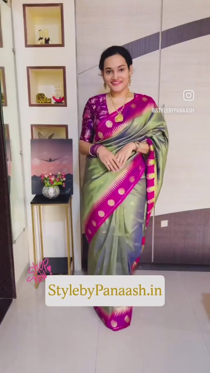 Green Banarasi Silk Readymade/Easy Saree