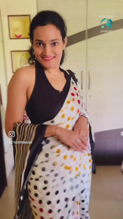 Polka Dot Crepe Silk Ready To Wear/Easy Saree