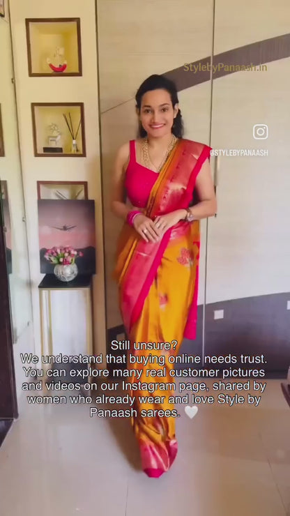 Mustard Yellow Crepe Silk Ready To Wear/Easy Saree