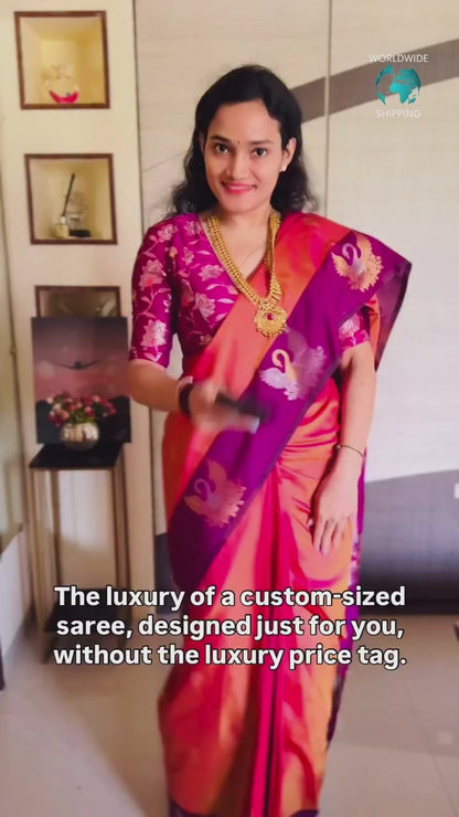 Coral Orange Ready To Wear/Easy Kanjivaram Saree